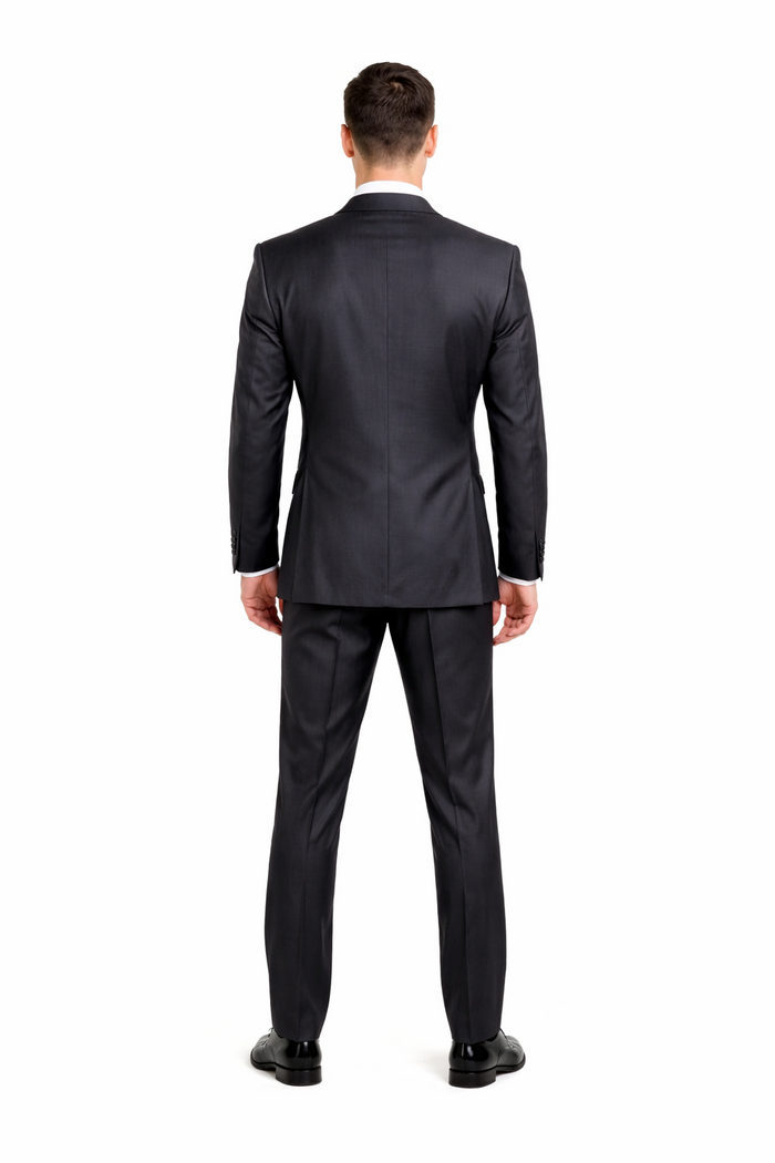 Rossiman Men’s Dark Gray Slim Fit Suit | 3-Piece Vested Set with Flat Front Pants – Italian Tailored Modern Elegance