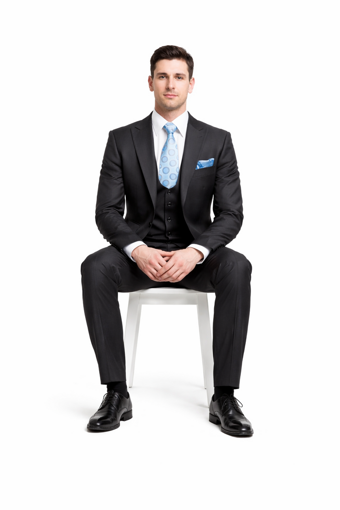 Rossiman Men’s Dark Gray Slim Fit Suit | 3-Piece Vested Set with Flat Front Pants – Italian Tailored Modern Elegance