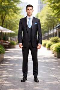 Rossiman Men’s Dark Gray Slim Fit Suit | 3-Piece Vested Set with Flat Front Pants – Italian Tailored Modern Elegance