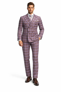 Rossiman Men’s Gray & Lavender Plaid Double-Breasted Suit