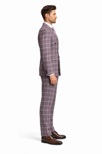 Rossiman Men’s Gray & Lavender Plaid Double-Breasted Suit