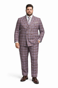 Rossiman Men’s Gray & Lavender Plaid Double-Breasted Suit
