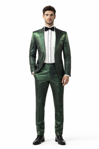 Rossiman Men’s Green Sateen Suit | Glossy Finish with Modern Flair – Italian Tailored Double-Breasted Luxury Suit