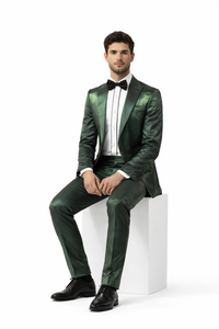 Rossiman Men’s Green Sateen Suit | Glossy Finish with Modern Flair – Italian Tailored Double-Breasted Luxury Suit