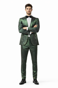 Rossiman Men’s Green Sateen Suit | Glossy Finish with Modern Flair – Italian Tailored Double-Breasted Luxury Suit
