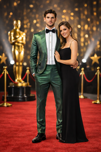 Rossiman Men’s Green Sateen Suit | Glossy Finish with Modern Flair – Italian Tailored Double-Breasted Luxury Suit