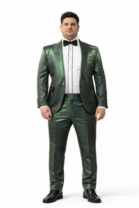Rossiman Men’s Green Sateen Suit | Glossy Finish with Modern Flair – Italian Tailored Double-Breasted Luxury Suit