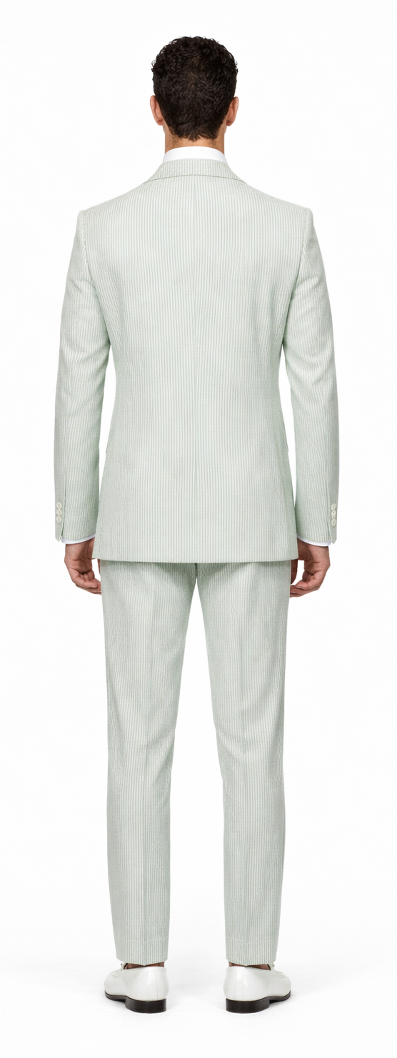Rossiman Men’s Light Green Seersucker Suit – Peak Lapel Summer Formalwear