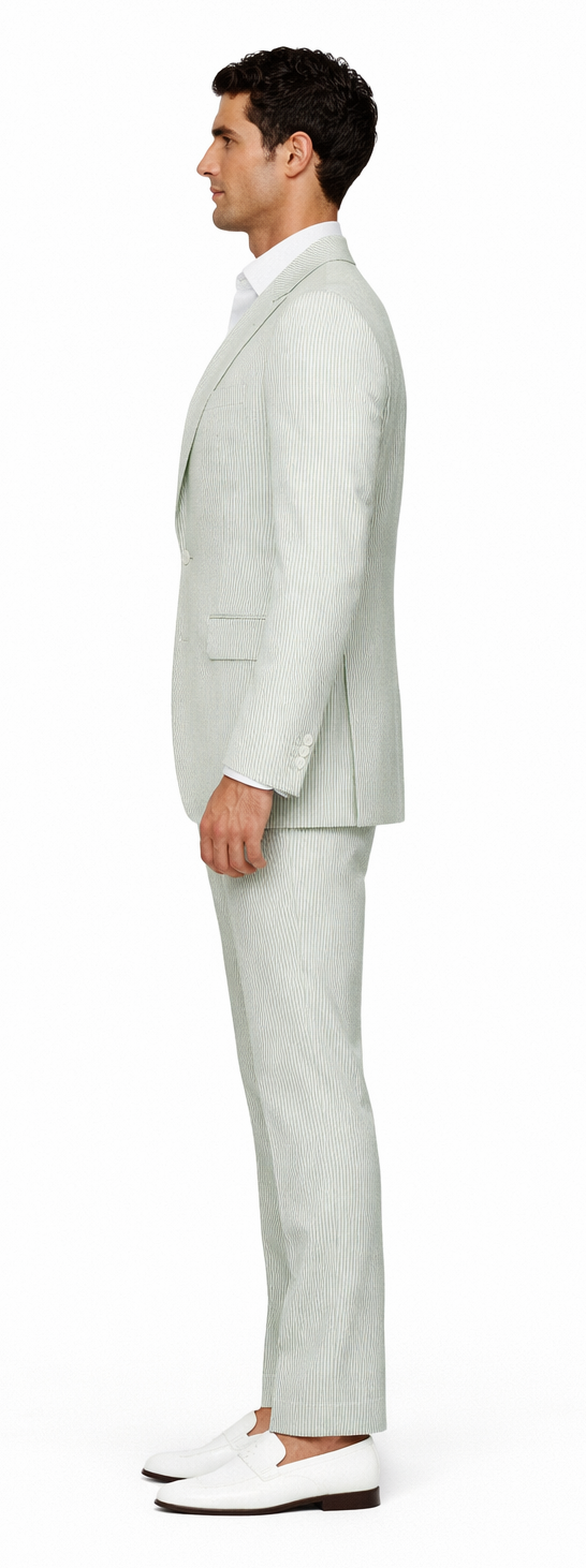 Rossiman Men’s Light Green Seersucker Suit – Peak Lapel Summer Formalwear