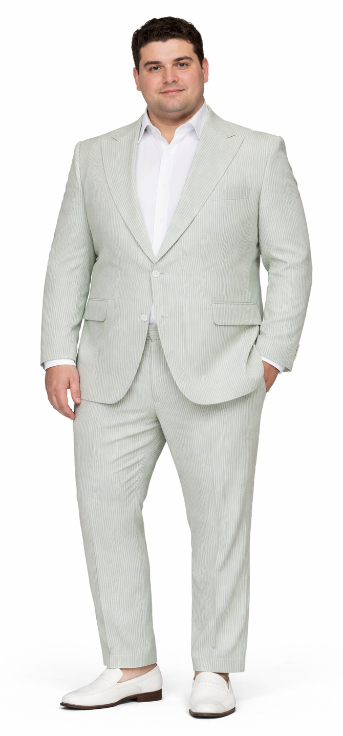 Rossiman Men’s Light Green Seersucker Suit – Peak Lapel Summer Formalwear