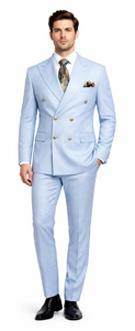 Rossiman Men’s Light Blue Slim Fit Suit | Elegant Double-Breasted Design – Italian Tailored 3-Piece Luxury Suit