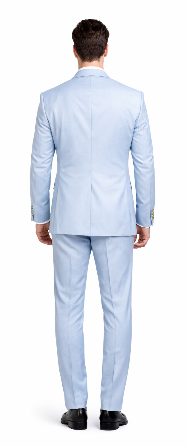 Rossiman Men’s Light Blue Slim Fit Suit | Elegant Double-Breasted Design – Italian Tailored 3-Piece Luxury Suit