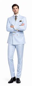 Rossiman Men’s Light Blue Slim Fit Suit | Elegant Double-Breasted Design – Italian Tailored 3-Piece Luxury Suit