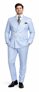 Rossiman Men’s Light Blue Slim Fit Suit | Elegant Double-Breasted Design – Italian Tailored 3-Piece Luxury Suit