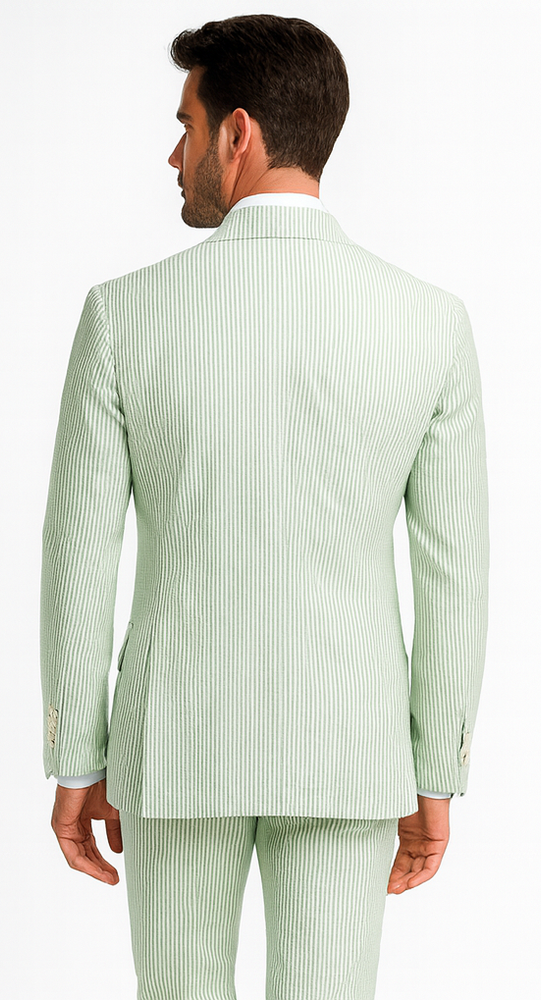 Rossiman Men’s Light Green Seersucker Suit – Peak Lapel Summer Formalwear