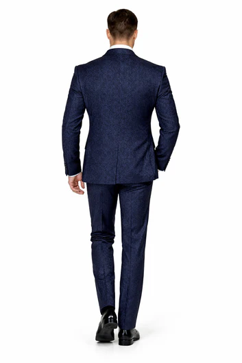 Rossiman Men’s Navy Blue Seersucker Suit – Peak Lapel Suit with Tone-on-Tone Shadow Stripe