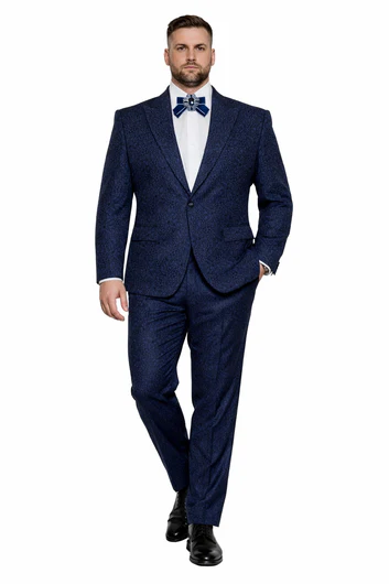 Rossiman Men’s Navy Blue Seersucker Suit – Peak Lapel Suit with Tone-on-Tone Shadow Stripe