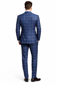 Rossiman Men’s Navy & Gray Plaid Double-Breasted Suit –  Two-Piece Formalwear