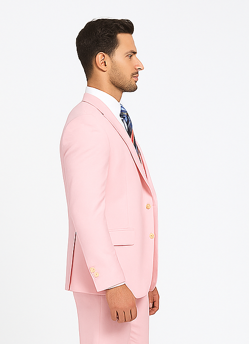 Rossiman Men’s Pink Suit | 1-Button Peak Lapel Jacket & Double-Breasted Vest – Italian Tailored 3-Piece Luxury Suit