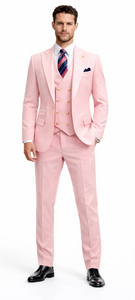Rossiman Men’s Pink Suit | 1-Button Peak Lapel Jacket & Double-Breasted Vest – Italian Tailored 3-Piece Luxury Suit