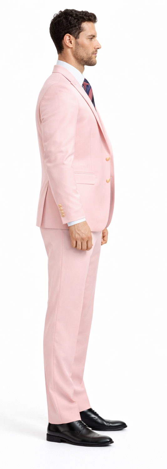 Rossiman Men’s Pink Suit | 1-Button Peak Lapel Jacket & Double-Breasted Vest – Italian Tailored 3-Piece Luxury Suit