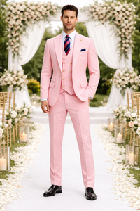 Rossiman Men’s Pink Suit | 1-Button Peak Lapel Jacket & Double-Breasted Vest – Italian Tailored 3-Piece Luxury Suit