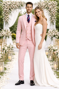 Rossiman Men’s Pink Suit | 1-Button Peak Lapel Jacket & Double-Breasted Vest – Italian Tailored 3-Piece Luxury Suit