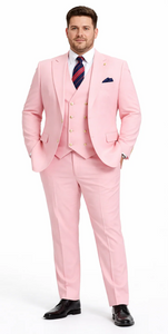 Rossiman Men’s Pink Suit | 1-Button Peak Lapel Jacket & Double-Breasted Vest – Italian Tailored 3-Piece Luxury Suit