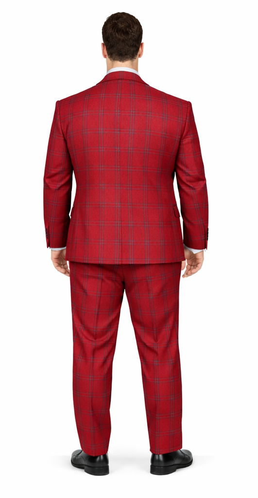 Rossiman Men’s Red & Blue Plaid Double-Breasted Suit – Two-Piece Formalwear