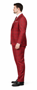 Rossiman Men’s Red & Blue Plaid Double-Breasted Suit – Two-Piece Formalwear