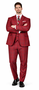 Rossiman Men’s Red & Blue Plaid Double-Breasted Suit – Two-Piece Formalwear