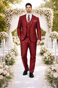 Rossiman Men’s Red & Blue Plaid Double-Breasted Suit – Two-Piece Formalwear
