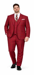 Rossiman Men’s Red & Blue Plaid Double-Breasted Suit – Two-Piece Formalwear
