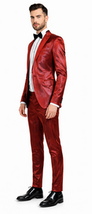 Rossiman Men’s Red Sateen Suit | Glossy Finish Bold Formalwear – Italian Tailored Double-Breasted Luxury Suit
