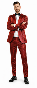 Rossiman Men’s Red Sateen Suit | Glossy Finish Bold Formalwear – Italian Tailored Double-Breasted Luxury Suit