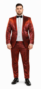 Rossiman Men’s Red Sateen Suit | Glossy Finish Bold Formalwear – Italian Tailored Double-Breasted Luxury Suit