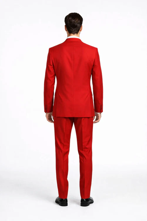 Rossiman Men’s Red Slim Fit Suit | Stylish Double-Breasted Jacket – Italian Tailored 3-Piece Luxury Suit for Men