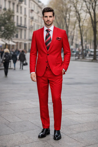 Rossiman Men’s Red Slim Fit Suit | Stylish Double-Breasted Jacket – Italian Tailored 3-Piece Luxury Suit for Men