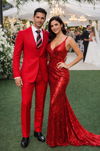 Rossiman Men’s Red Slim Fit Suit | Stylish Double-Breasted Jacket – Italian Tailored 3-Piece Luxury Suit for Men