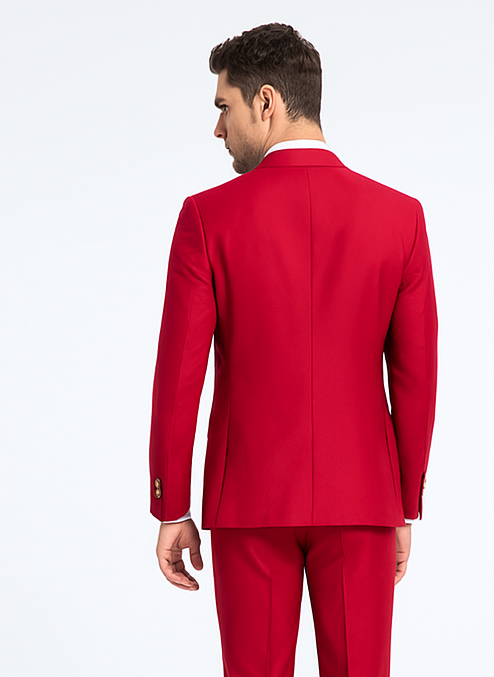Rossiman Men’s Red Suit | Stylish 1-Button Peak Lapel Jacket & Double-Breasted Vest – Italian Tailored Luxury 3-Piece Suit