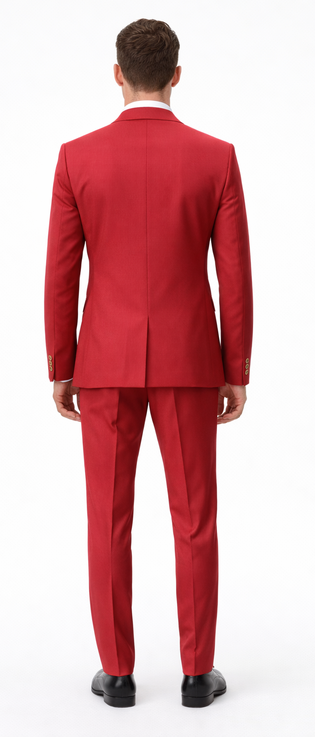 Rossiman Men’s Red Suit | Stylish 1-Button Peak Lapel Jacket & Double-Breasted Vest – Italian Tailored Luxury 3-Piece Suit