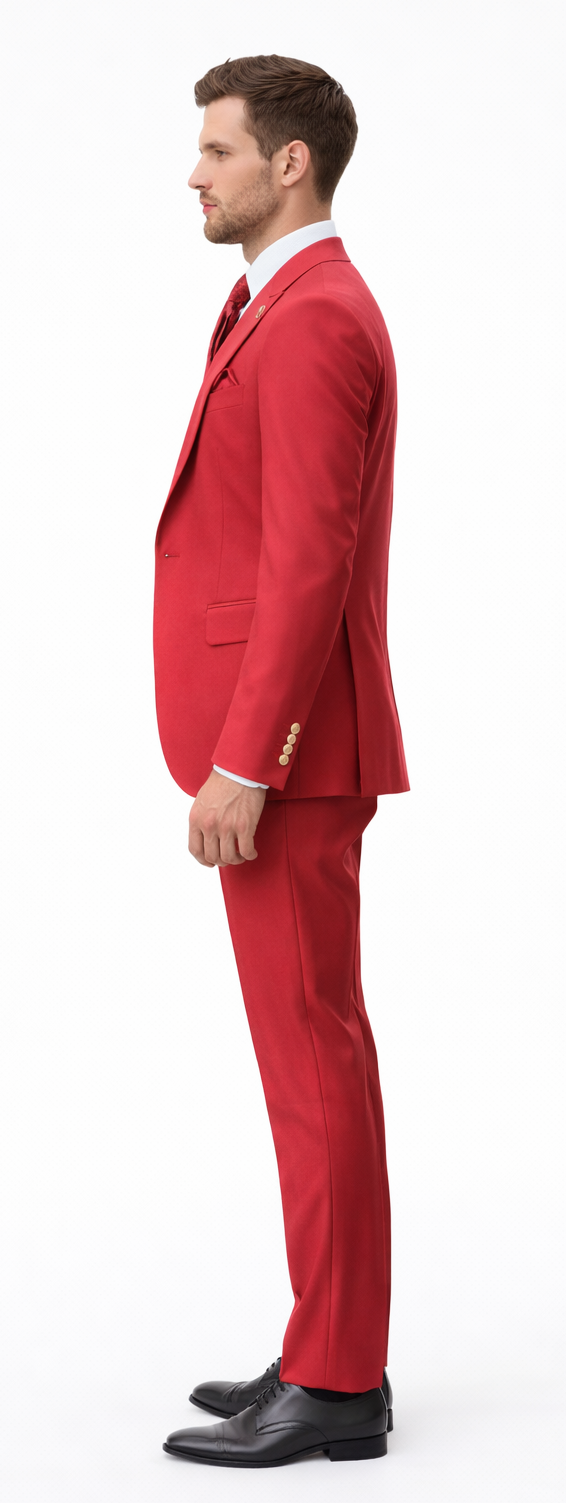 Rossiman Men’s Red Suit | Stylish 1-Button Peak Lapel Jacket & Double-Breasted Vest – Italian Tailored Luxury 3-Piece Suit