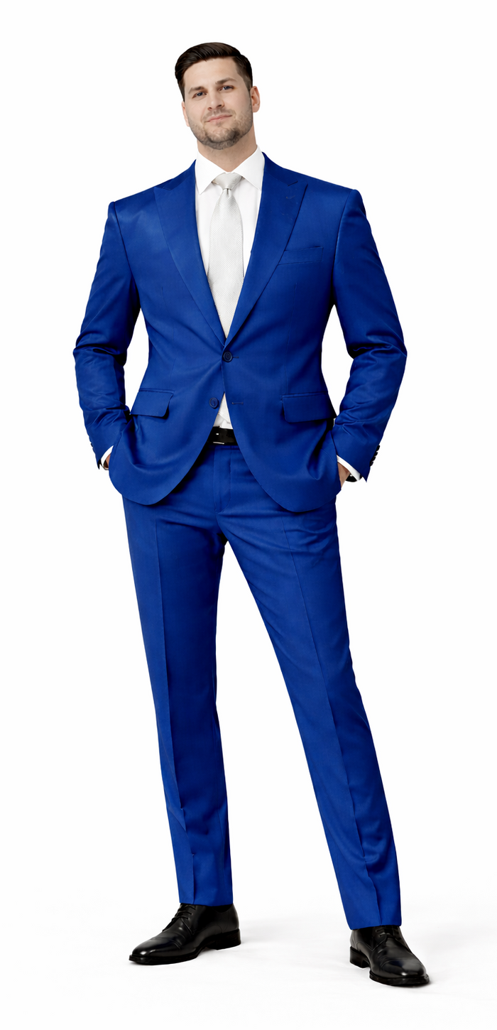 Rossiman Men’s Royal Blue Glossy Sateen Suit | Bold & Refined Look – Italian Luxury Double-Breasted Suit for Men