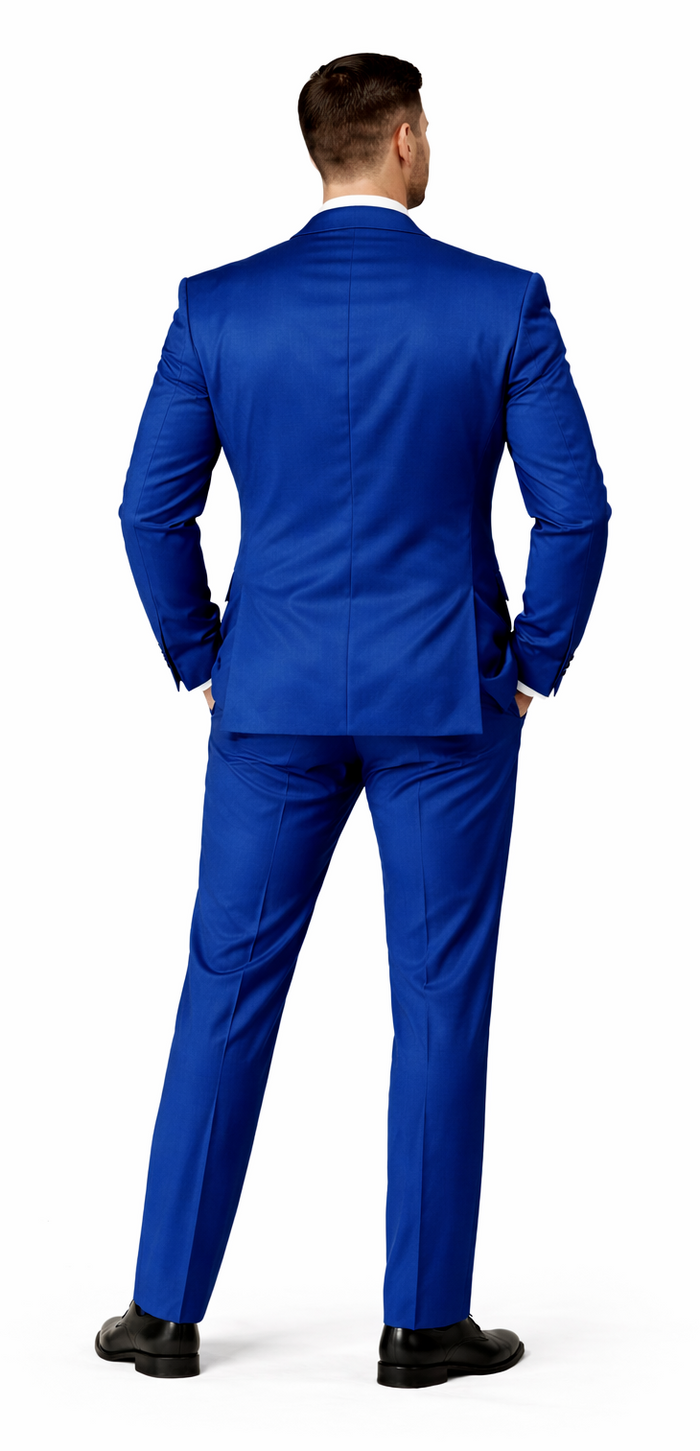 Rossiman Men’s Royal Blue Glossy Sateen Suit | Bold & Refined Look – Italian Luxury Double-Breasted Suit for Men