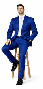 Rossiman Men’s Royal Blue Glossy Sateen Suit | Bold & Refined Look – Italian Luxury Double-Breasted Suit for Men