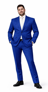Rossiman Men’s Royal Blue Glossy Sateen Suit | Bold & Refined Look – Italian Luxury Double-Breasted Suit for Men