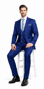 Rossiman Men’s Royal Blue Slim Fit Suit | Sophisticated Double-Breasted Design – Italian Tailored 3-Piece Luxury Suit