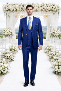 Rossiman Men’s Royal Blue Slim Fit Suit | Sophisticated Double-Breasted Design – Italian Tailored 3-Piece Luxury Suit