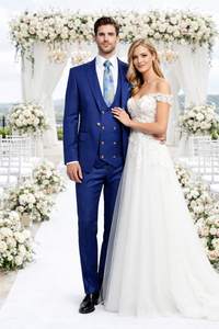 Rossiman Men’s Royal Blue Slim Fit Suit | Sophisticated Double-Breasted Design – Italian Tailored 3-Piece Luxury Suit