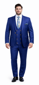 Rossiman Men’s Royal Blue Slim Fit Suit | Sophisticated Double-Breasted Design – Italian Tailored 3-Piece Luxury Suit